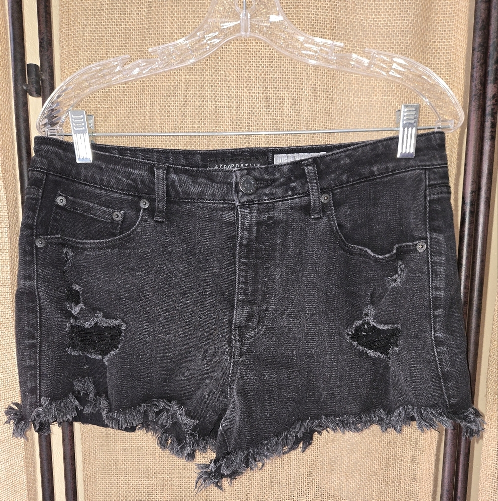Women's Aeropostale Black Distressed Cut Off Jean Shorts Size 10